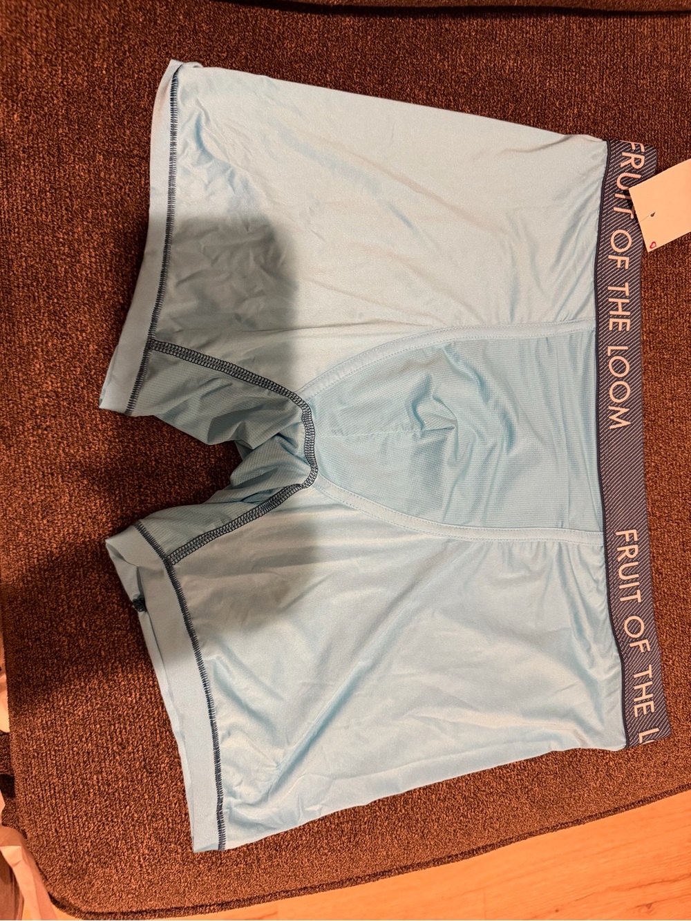 Fruit of the Loom Women’s Light Blue Bike Shorts with Navy Waistband